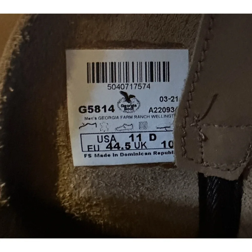 Georgia Boot Carbo-Tec Wellington Farm Ranch Pull-On Boots G5814 Men's Size 11D